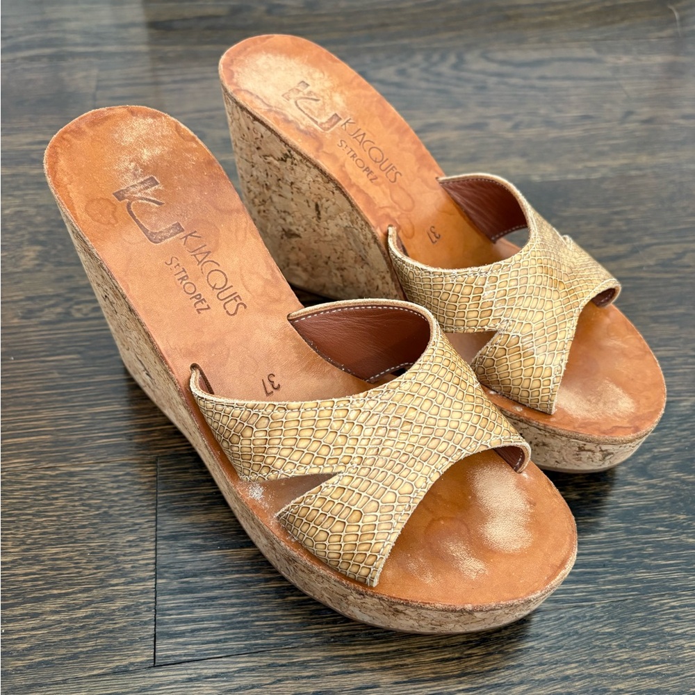 K.Jacques Women's Tan Wedge Sandals